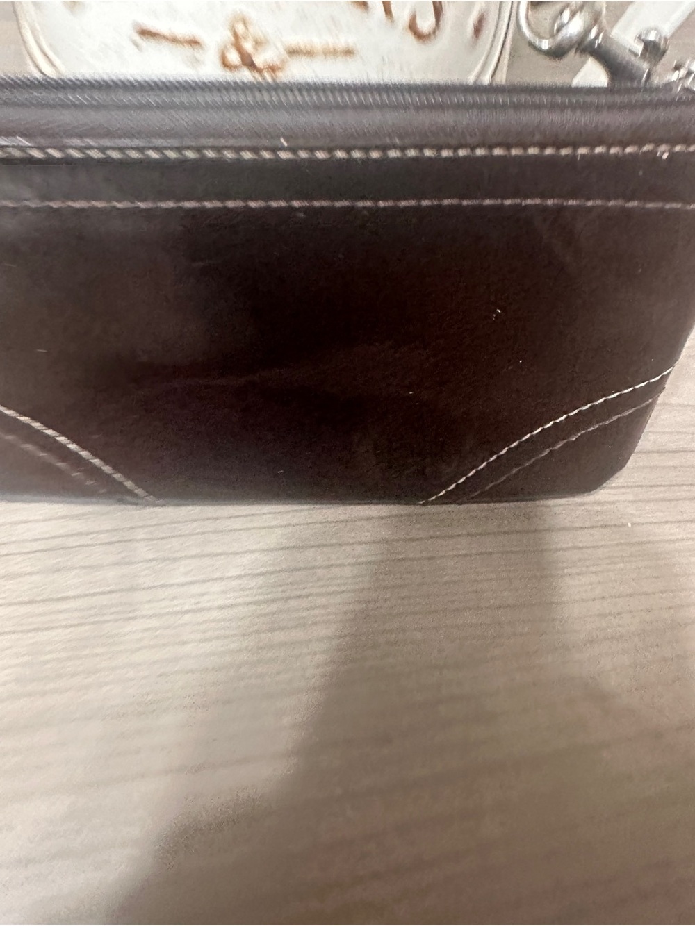 Coach burgundy patent Leather Wristlet Clutch with White Stitching